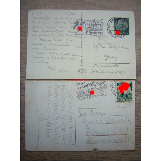 2 x postcard - Propaganda postmark NSDAP party congress Nuremberg ...