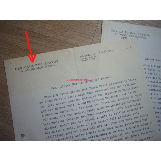 Danzig-Westpreussen 1942- Gaukonservator HERMANN JOHANNES - Autograph ...