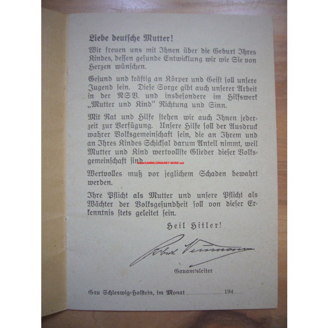 NSV - Hilfswerk Mutter und Kind - ID, Sammlermarkt-Nord, militärische ...