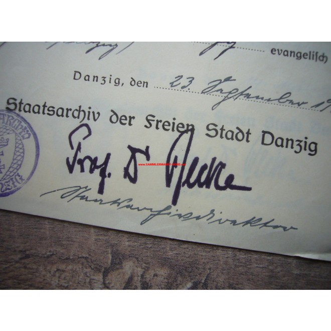 Historiker DR. WALTHER RECKE - Staatsarchiv Danzig - Autograph ...