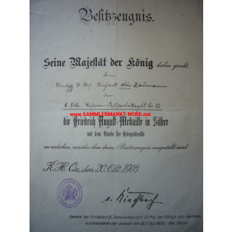 Friedrich August Medaille in Silber - Urkunde & Statuten