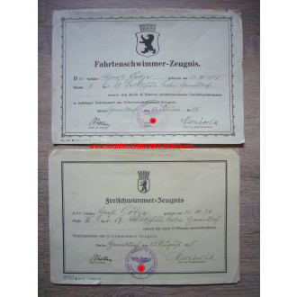 2 x Berlin - free swimmer certificate 1938/39