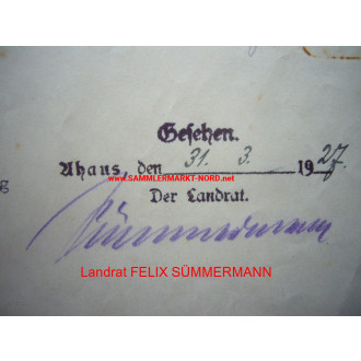 Landrat von Ahaus, FELIX SÜMMERMANN (Attentat 20. Juli 1944) - Autograph