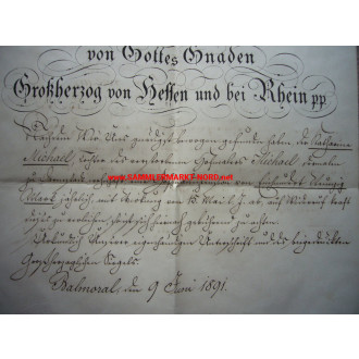 Großherzog LUDWIG IV von Hessen 1891 - Autograph