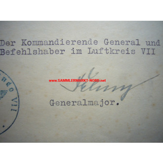 Luftwaffe - Urkunde Dienstauszeichnung - Generalmajor HELLMUTH FELMY - Autograph