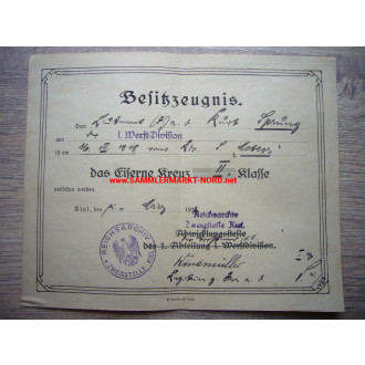 Certificate Iron Cross - Captain of the Sea KARL WINDMÜLLER - Autograph