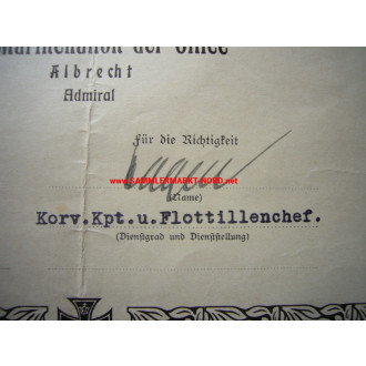 Kriegsmarine - 1. Minensuch-Flottille - Urkunde Dienstauszeichnung