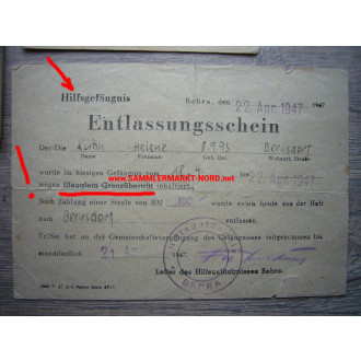 Hilfsgefängnis BEBRA 1947 (illegaler Grenzübertritt) - Ausweise & Dokumente einer Frau