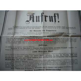 Großes Plakat / Aushang - AUFRUF - Handelsvertragspolitik ca. 1914/18
