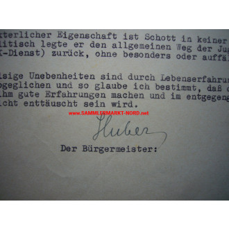 Stadt Burghausen (Bayern) - Autograph des Bürgermeister HUBER (1946)