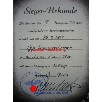 Infanterie Regiment 437 - Sieger-Urkunde 1941