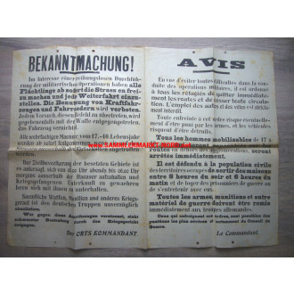 Besetztes Frankreich ca. 1940 - Aushang / Bekanntmachung