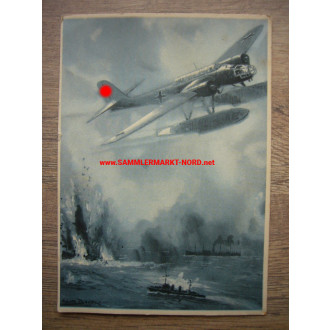 Luftwaffe - Torpedoflugzeug versenkt Frachtdampfer - Postkarte