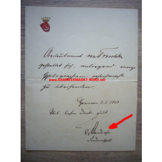 Generalfeldmarschall ALFRED VON WALDERSEE - Autograph - 1903