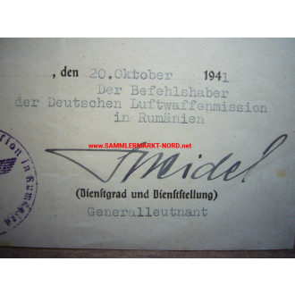 KVK Urkunde - Generalleutnant WILHELM SPEIDEL - Autograph