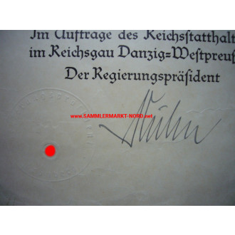 Certificate of Appointment - District President of Bromberg, WALTHER KÜHN - Autograph