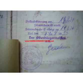 Seefahrtsbuch - Handelsmarine - Volksabstimmung am 19.8.1934