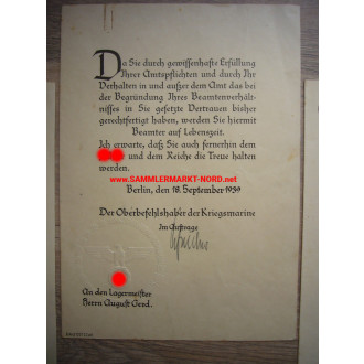 3 x Kriegsmarine Ernennungsurkunde - Ministerialdirektor THEODOR SCHREIBER - Autograph