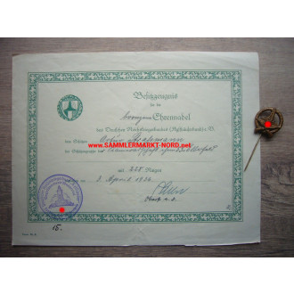 DRKB Kriegerbund Kyffhäuser - certificate for bronze badge of honor + badge