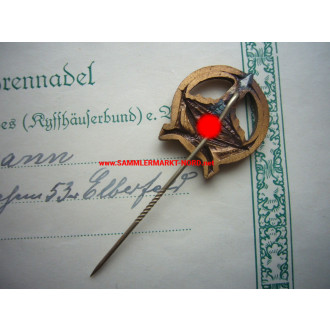 DRKB Kriegerbund Kyffhäuser - certificate for bronze badge of honor + badge