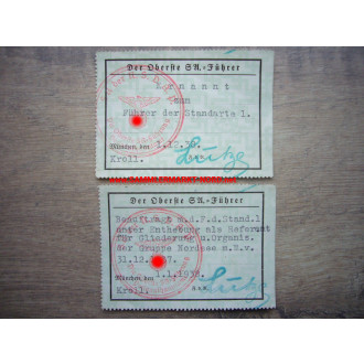 2 x SA - certificate of appointment 1938