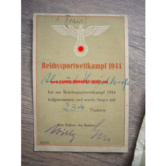 BDM Schwimmschein & Urkunde Reichssportwettkampf 1944