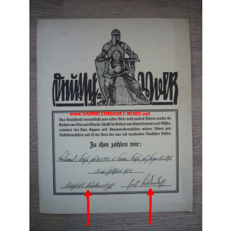 Large Deutschvolk certificate - ERICH & MATHILDE LUDENDORFF autographs