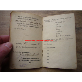 Military passport - 1. Hanoverian Infantry Regiment No. 74