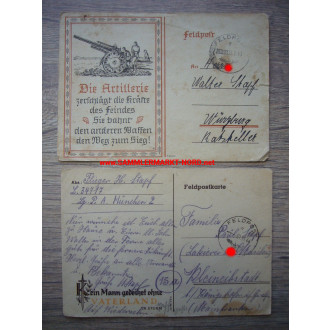 2 x Feldpostkarte - Die Artillerie & Propagandaspruch