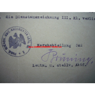 Urkunde Dienstauszeichnung 3. Klasse - Horchabteilung 302 - 1920