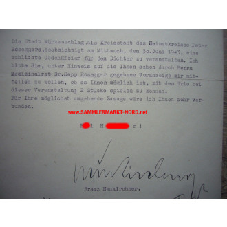 Stadt Mürzzuschlag (Ostmark) 1943 - Bürgermeister FRANZ NEUKIRCHNER - Autograph