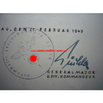 257. Infanterie Division - Bretagne Frankreich - Urkunde - Generalmajor CARL PÜCHLER - Autograph
