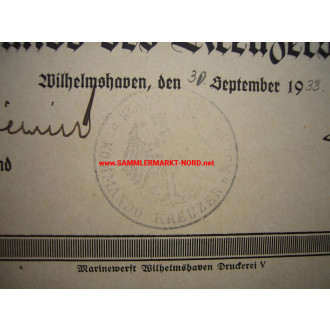 Kriegsmarine Urkunde Kreuzer Köln - Generaladmiral OTTO SCHNIEWIND & Konteradmiral WERNER STICHLING - Autograph