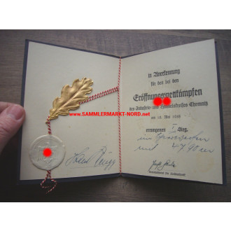 DRL Anerkennungsurkunde mit Goldenen Eichenblatt 1938