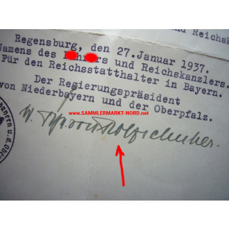 SS-Gruppenführer & Regierungspräsident von Niederbayern und Oberpfalz - FREIHERR WILHELM VON HOLZSCHUHER - Autograph