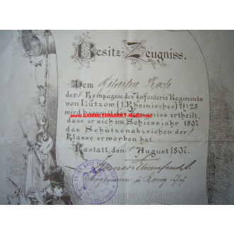 Infanterie Regiment von Lützow (1. Rheinisches) No. 25 - Urkunde für Schießauszeichnung