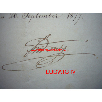 Großherzog LUDWIG IV von Hessen 1877 - Autograph