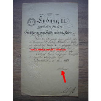 Urkunde 1863 - Großherzog von Hessen LUDWIG III - Autograph