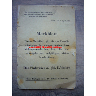 Luftwaffe - Merkblatt "Das Flakvisier 37" - L.Dv. 400/2a
