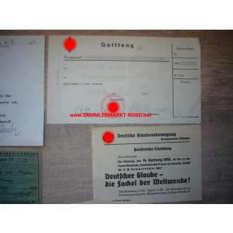 Konvolut diverse Dokumente mit Hakenkreuz Stempeln - DLV, Deutsche Glaubensbewegung usw.
