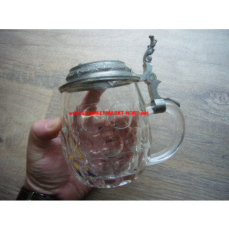 Studentica - glass beer mug with pewter lid around 1910