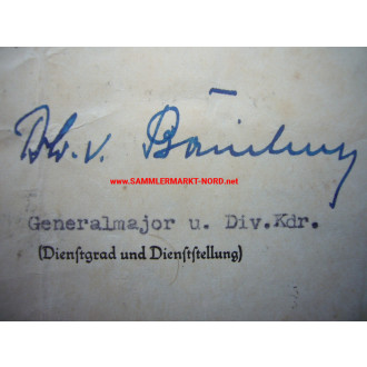 Eisernes Kreuz Urkunde - 23. Panzer Division - Generalmajor HANS VON BOINEBURG-LENGSFELD Autograph