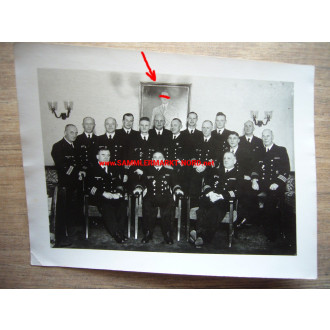 Kriegsmarine - officers in front of large Adolf Hitler picture