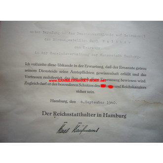 NSDAP gau leader of Hamburg, KARL KAUFMANN - autograph
