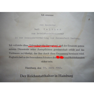 Hamburger Bürgermeister CARL VINCENT KROGMANN (1933-36) - Autograph