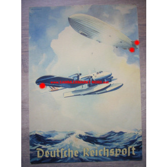 German Reichspost - Decorative telegram - Zeppelin & Lufthansa airplane