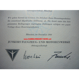 Junkers Flugzeug- und Motorenwerke - Betterment Certificate from 1960
