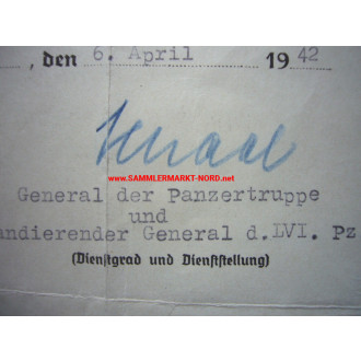 KVK Urkunde - Sturmgeschützbatterie 660 - General der Panzertruppe FERDINAND SCHAAL (Widerstand 20. Juli 1944) - Autograph