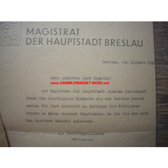 Hauptstadt BRESLAU 1933 - Oberbürgermeister DR. OTTO WAGNER - Autograph