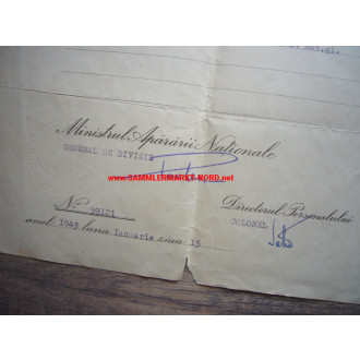 Luftwaffe Flak - Rumänische Urkunde für Medaille "Für Mannhaftigkeit und Treue"
